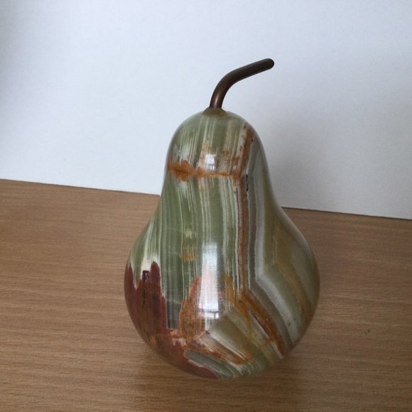 Natural stone fruit figurine paperweight pear shape green brown tan - Picture 1 of 6